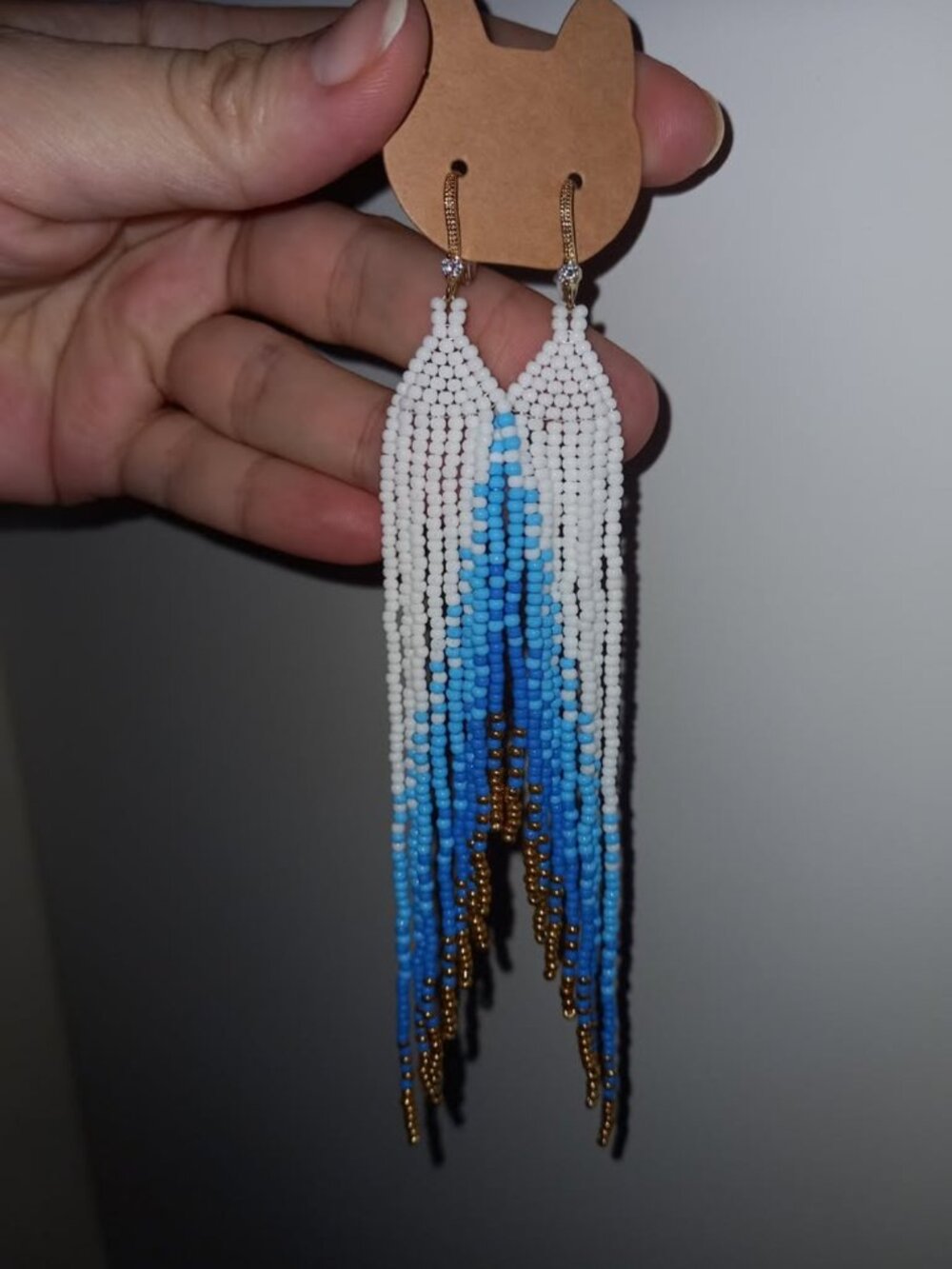 ✨ 18K gold-plated hooks 🪽 Long Beaded Angel Wing Earrings – Sky Blue & Gold ✨